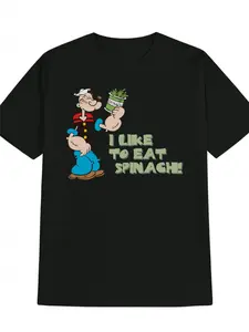Men's Popeye the Sailorman Graphic T-Shirt - Vintage Cartoon Sailor Design with Spinach Motif, Black Round Neck Casual Summer Tee, Machine Washable Nostalgic Gift for Fans