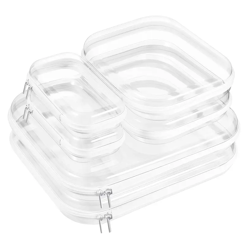 6 Pack Clear Hard Shell Zipper Case, Portable Travel Makeup & Toiletry Organizer, Zippered Toy Storage, Pencil Case, Toy Storage Box, Waterproof and Dustproof Hard Plastic Cosmetic Storage Bag, Travel Transparent Zipper Storage Box, Valentine's Day Gifts