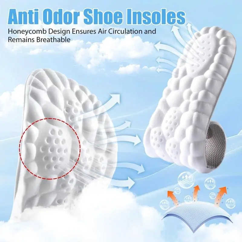 4D Cloud Insoles for Men & Women, Ultra-Soft Shock-Absorption Shoe Inserts with Breathable Massage Design for ft Pain Relief & Anti-Fatigue Support in Standing, Walking Work Shoes