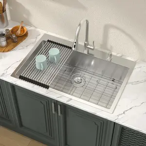 Lordear 33 Inch Drop in Kitchen Sink 33 x 22 Topmount Sink 16 Gauge Stainless Steel Single Bowl Deep Sink with Drain Strainer