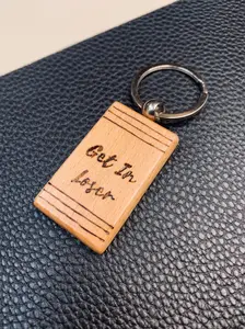 Unique Engraved Wooden Keychain - 'Get In Loser' - Costume Jewelry & Accessories