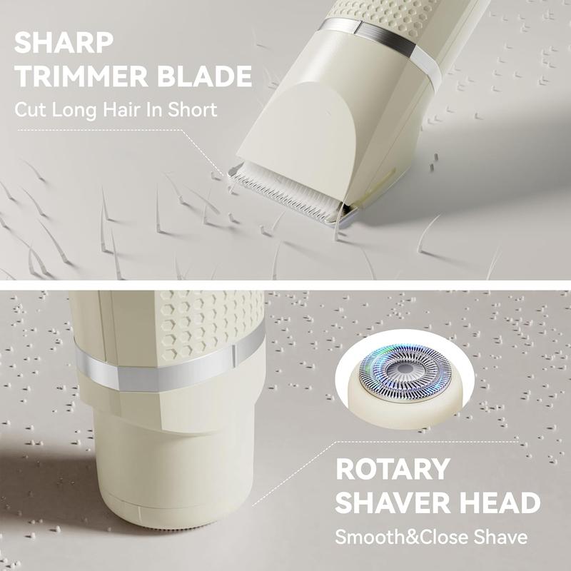 Unibono 3-in-1 Electric Razor for Women Waterproof Bikini Trimmer Rechargeable Shaver with 3 Detachable Blades USB-C Fast Charging IPX7 Waterproof for Dry & Wet Use - Multifunctional