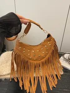 Vintage Crossbody Bag with Fringe Design, Trendy Rivet Style, Perfect for Women's Daily Casual Use, Shoulder Strap Handbag