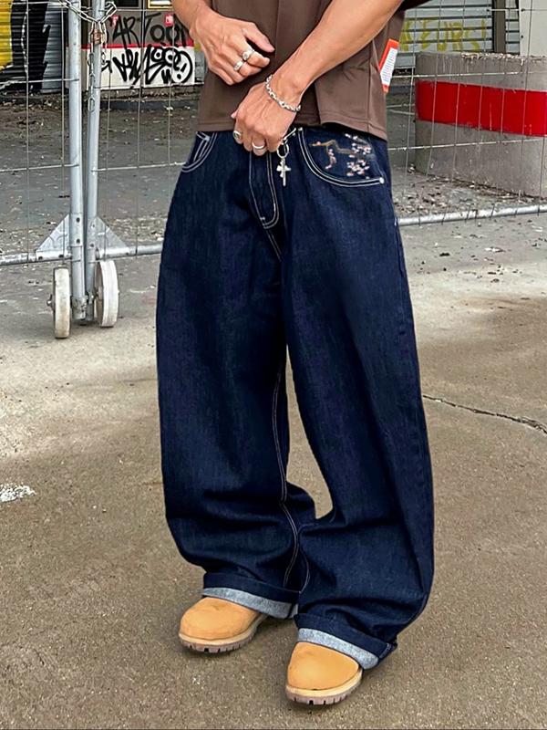 Men's New Washed Loose Denim Jeans, Barrel Jeans, Fashionable Embroidered Casual Style, Versatile All-Season Wear, Comfortable & Stylish Design