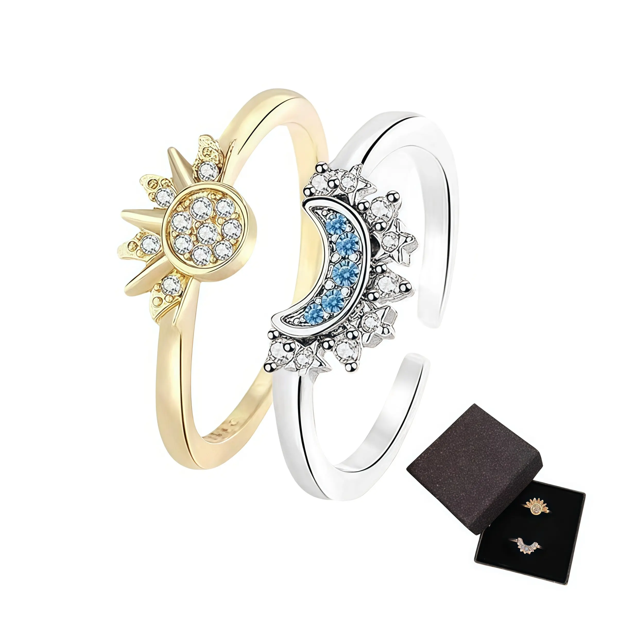 Womens Sky Blue Sun And Moon Promise Rings Sparkling Stackable ...