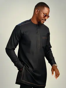 Traditional Muslim African Style Men's Wedding Suit Set, Round Neck Long Sleeve Top and Pants, 2 Piece Set, Formal Wear