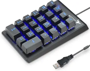 Number Pad, Mechanical USB Wired Numeric Keypad with Blue LED Backlit 22 Key Numpad for Laptop Desktop Computer PC Black (Blue switches)
