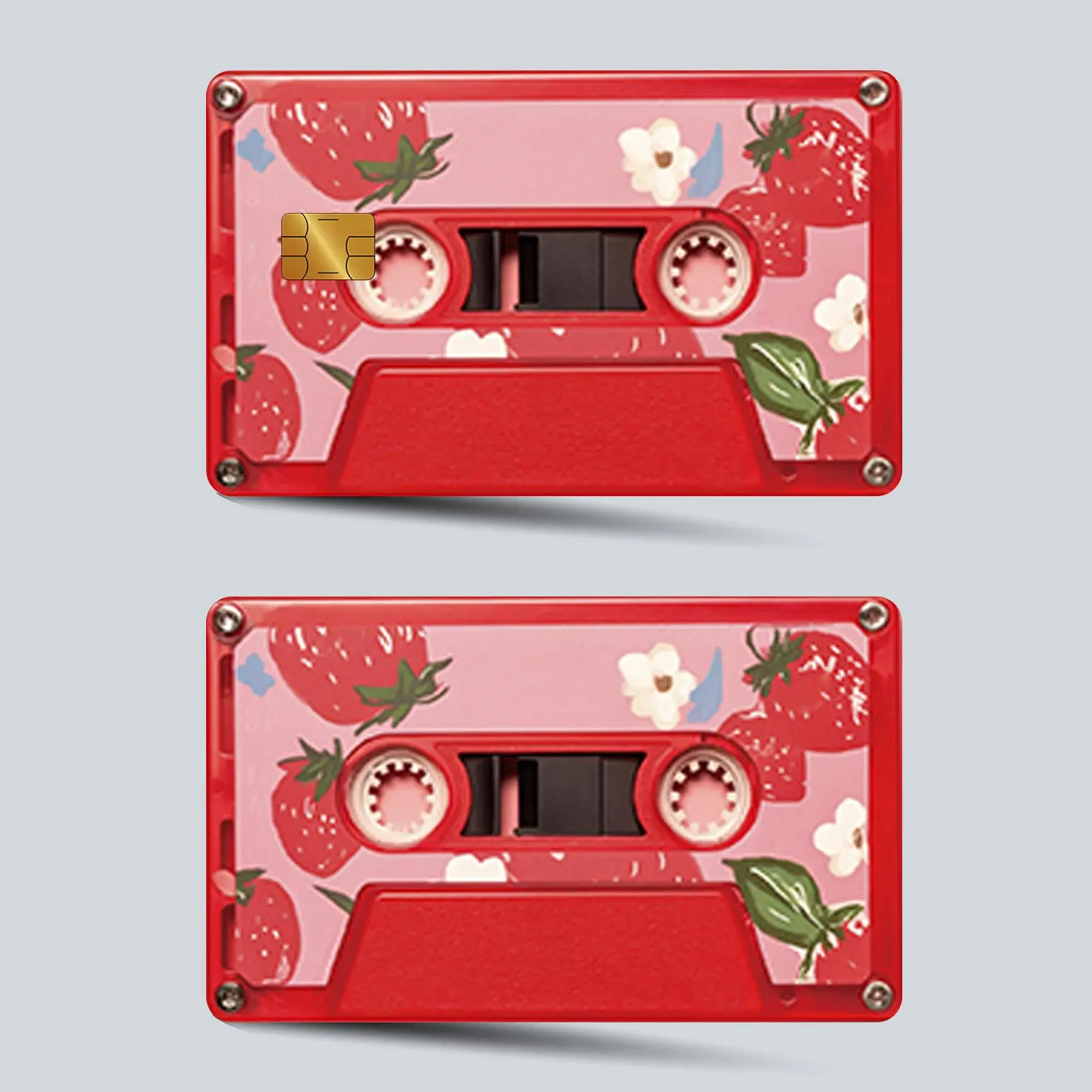 Strawberry Pattern Credit Card Sticker, 2 Counts/set Ultra-thin Shiny Matte Finish Waterproof Scratch Resistant Durable Card Sticker, Compatible with Small Chip Cards, Vinyl Stickers, PVC Waterproof Stickers