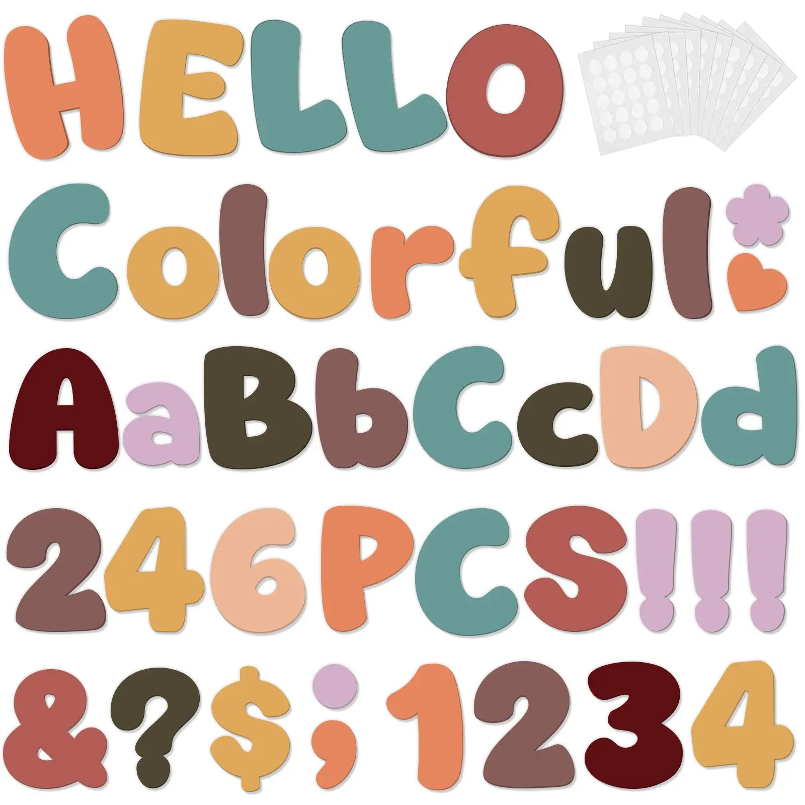 246 Pcs Bulletin Board Letters 4 Inch, Colorful Cutout Letters for Classroom Wall, Poster Board Letter with Adhesive Dot Alphabet Numbers Punctuation for Display School and Classroom Decor