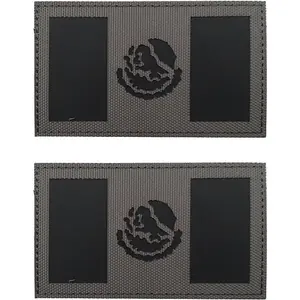 2PCS Mexico Mexican Flag Patches IR Infrared Cut Morale Patch Hook and Loop(Grey)
