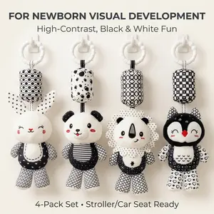 Baby Car Seat Toys Black White Stroller Toy Hanging Rattle for Crib Mobile Newborn Sensory Toy 0-12 Months Travel Essential