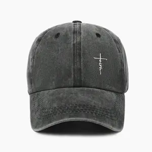 Retro washed water-resistant men's and women's universal cross-print baseball cap - Soft, breathable, adjustable dad hat