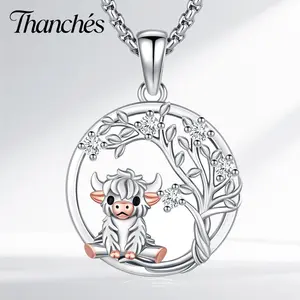 Thanches 925 Sterling Silver Highland Cow Necklace for Women Cute Scottish Cow Pendant Animal Jewelry Gift for Mom Freedom Accessory Jewelry Birthday Gift