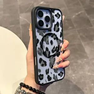 Chic Magnetic Case for iPhone11/12/13/14/15/16/17/promax Glitter Leopard Print MagSafe Ready, Anti-Slip, Ultra Thin | Aesthetic Touch for Daily Use