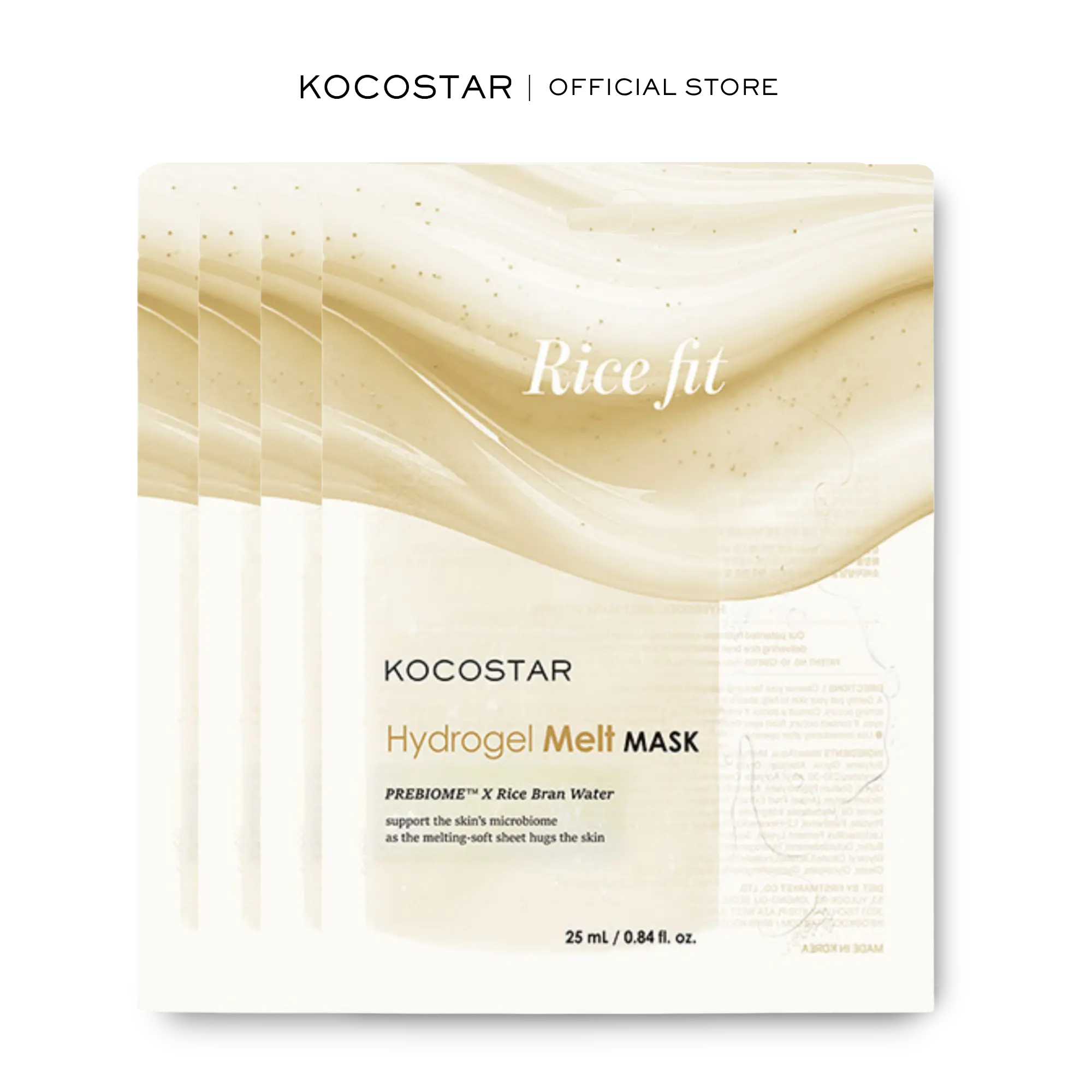 [Kocostar] Rice Fit Hydrogel Melt Mask | Patented Eucalyptus Lyocell Mask | Formulated with Rice Bran and Fermented Ingredients | Improves Skin Tone and Complexion | Hypoallergenic (4 pack)