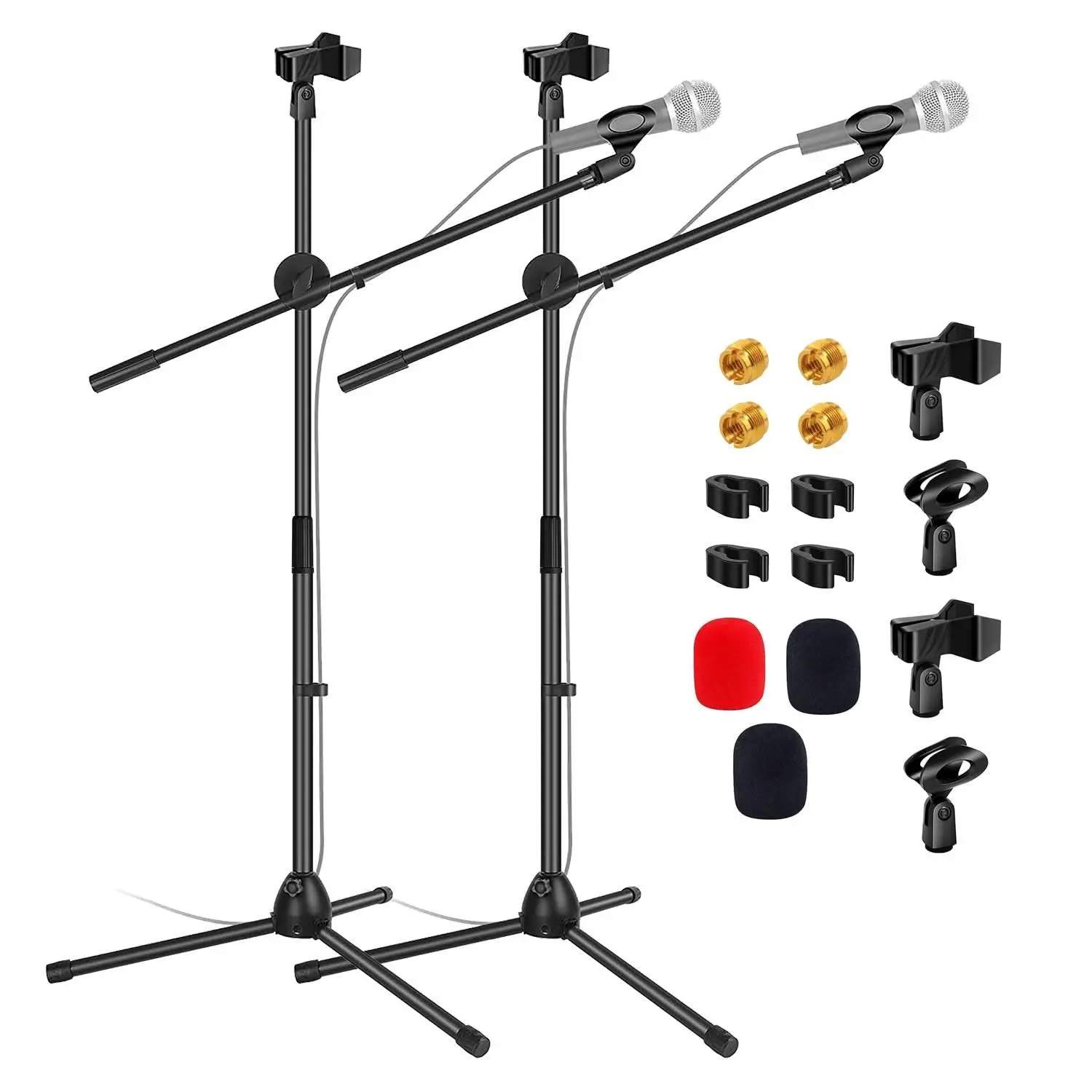 5 Core Metal Microphone Stand Set, 2-Pack with Adjustable Tripod Base and Boom Arm