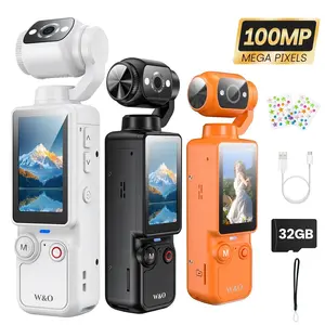 W&O Pocket Vlogging Camera 2.5K Ultra HD Video Recorder with 180° Rotating Lens, Handheld Stabilizer, USB Rechargeable Camcorder for Travel & Daily Recording