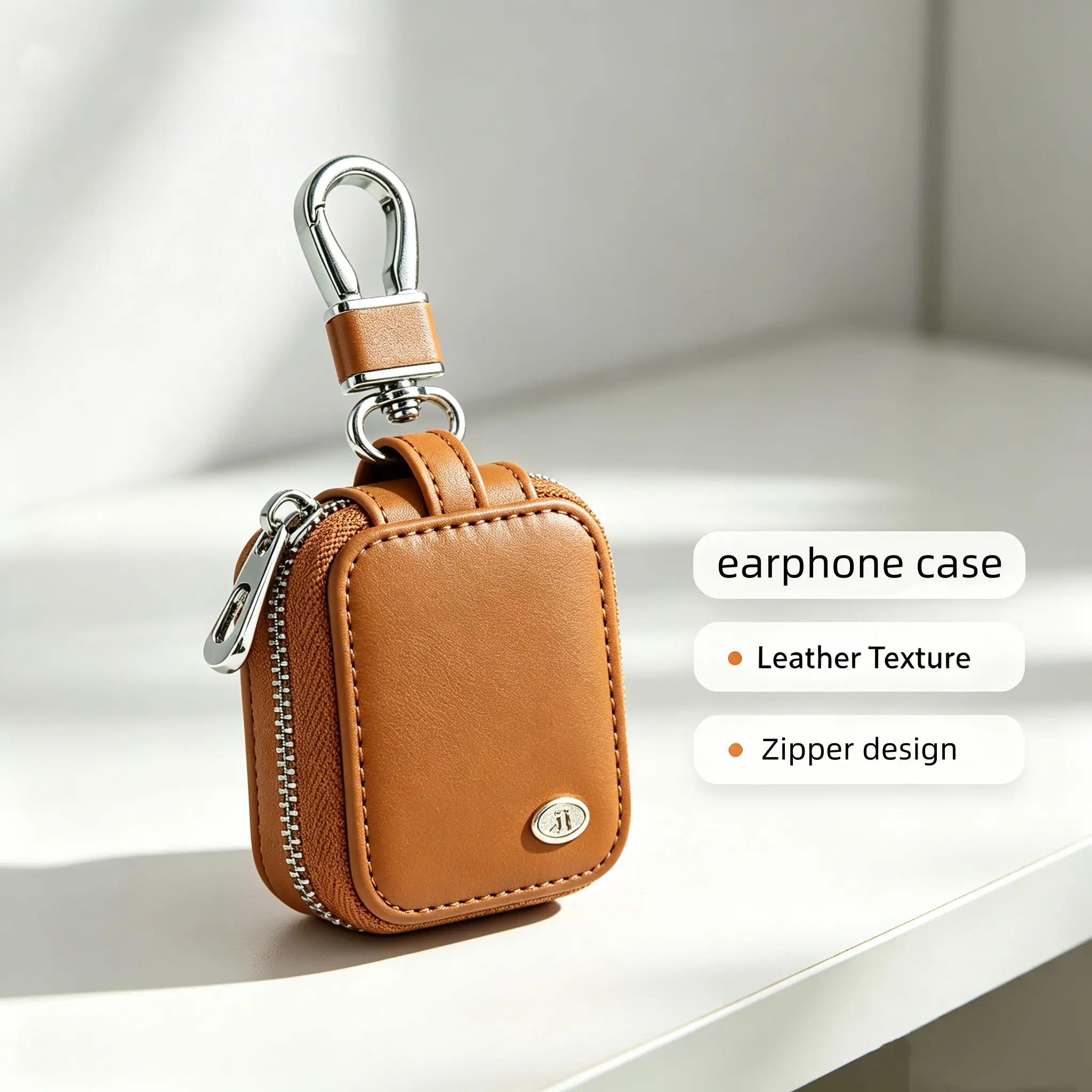 Zipper Headphone Storage Pouch Made of PU Leather, Portable Carry Bag for Wireless Earphones, Wired Headphones & USB Cable