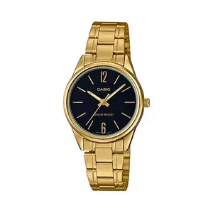 Casio Women’s Gold Analog Watch Black Dial Steel Bracelet - LTP-V005G-1BUDF