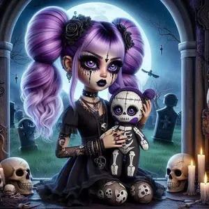 5D DIY Full Drill Round Diamond Painting - Diamond Art Kit Little Girl, Skull Mosaic, Canvas - DIY Wall Decoration, Home Decor, Perfect for Halloween and Christmas, Independence Day, Birthdays, and Anniversary Gifts