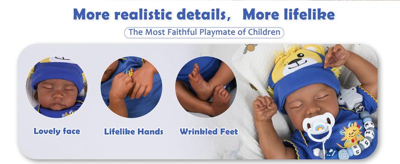 [WOOROY] Realistic Reborn Baby Doll 18 inch Newborn Baby African American Skin Soft Cloth Body Real Life Sleeping Baby Doll Birthday & Christmas Gift for Age 3+
