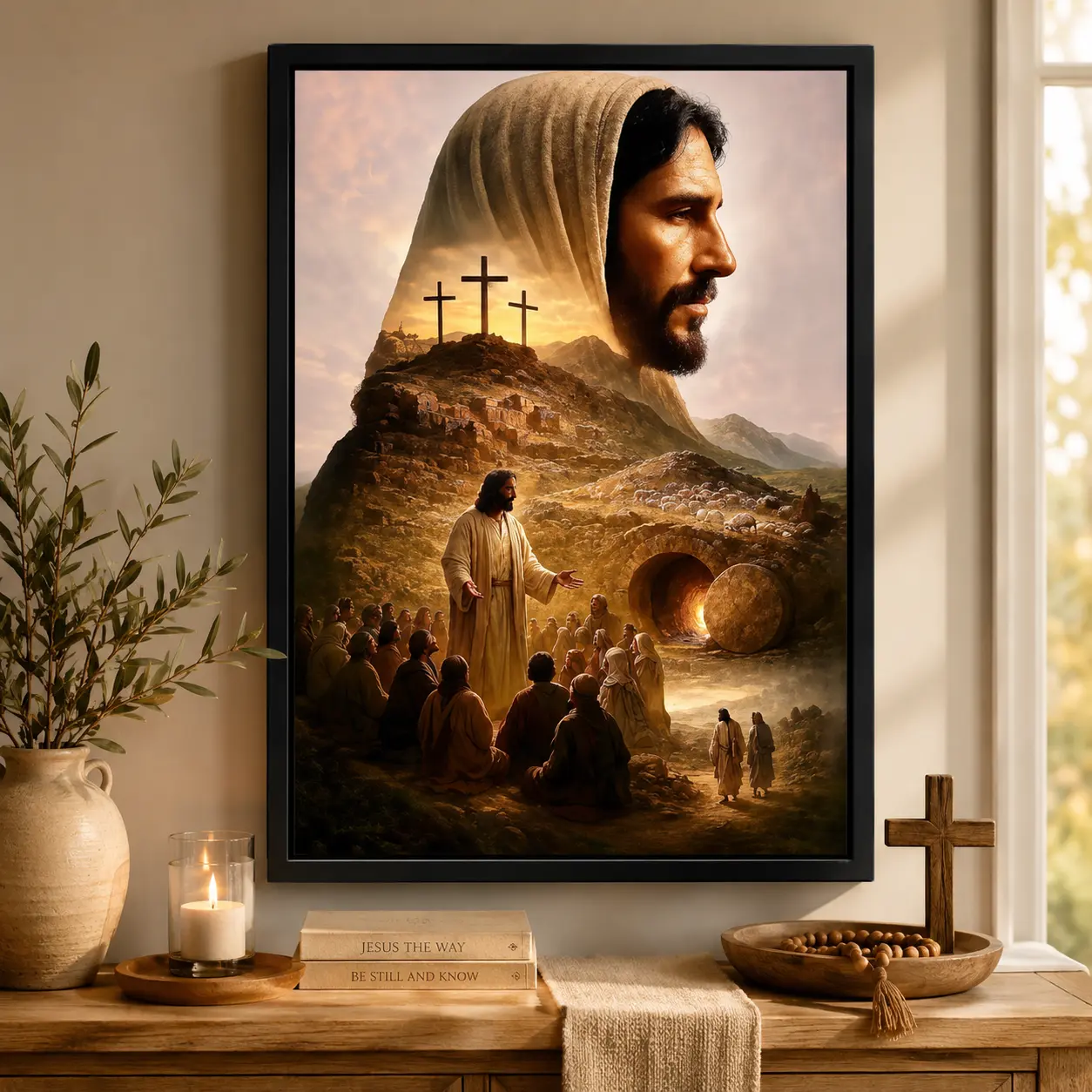 Jesus Religious Wall Art Canvas Print, Christian Faith Canvas Wall Art for Living Room Bedroom Prayer Room, Inspirational Jesus Wall Art, Room Wall Decor, Apt Decor, Aesthetic Design, Framed Paintings Style, Canvas Prints, Holiday Gift Idea