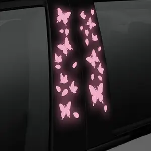 Butterfly Reflective Decal Cherry Blossoms Sticker for Car B-Pillar Decals, Night Reflective B-Pillar DIY Sticker, Self-Adhesive Vinyl Decal