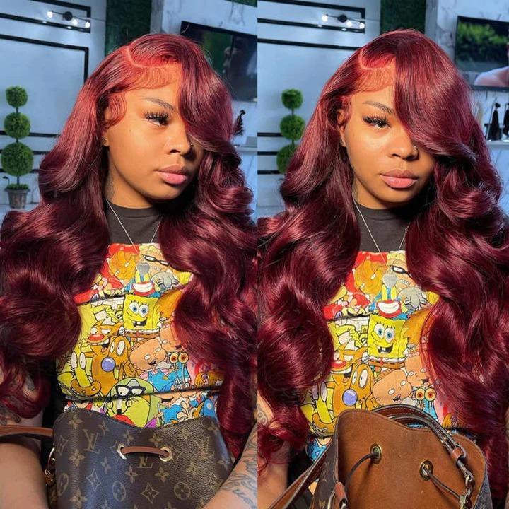 [Hot] Suntuhair 5x5 Lace Wear and Go Glueless Wigs Body Wave Human Hair Burgundy Dark Red Hair 99j Wig Lace Front Wigs 100% Human Hair Upgraded No Glue Closure Wigs Human Hair for Women 20-32 Inch