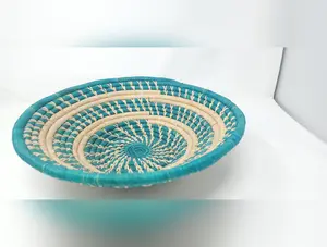 Colorful Artisan Handmade Basket - Green with Pattern