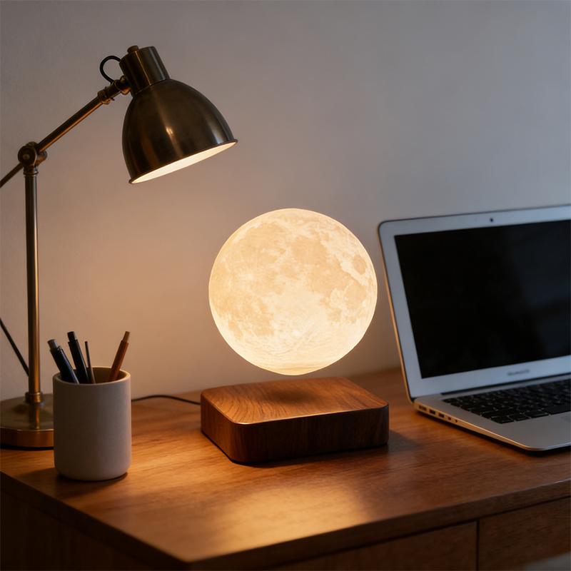 PATAX Levitating Moon Lamp Magnetic Floating Rotating Night Light 3 Color Adjustable 3D Crater Texture Touch Control Cool Tech Decor for Bedroom Desk Home Aesthetic Unique Gift for Family Friends Couples Kids Space Lovers