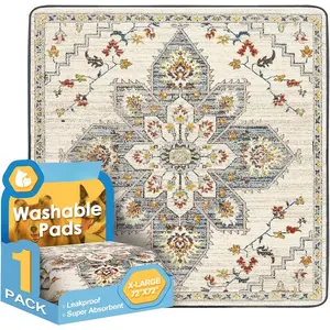Washable Pee Pad for Dogs , 72" x 72"  Puppy Pads   Rugs, Super Absorbent, Leakproof,  Crate Pad, Playpen Mat, Whelping Pads, White Medallion