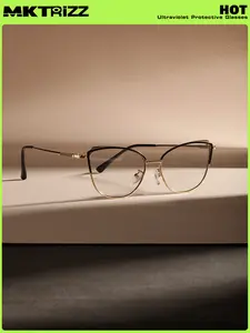 Cat-Eye Almond eyes glasses Photochromic 2-in-1 Glasses sunglass women Black Gold Metal - Blue Light Blocking , Retro Classic Frame for Office/Gaming/Outdoor rich girl sunglasses