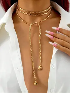 Women's Hip Hop Style Faux Pearl Beaded Chain Fashion Necklace, Layered Necklaces, Perfect for Daily & Special Occasions, Ideal Jewelry Gift for Her