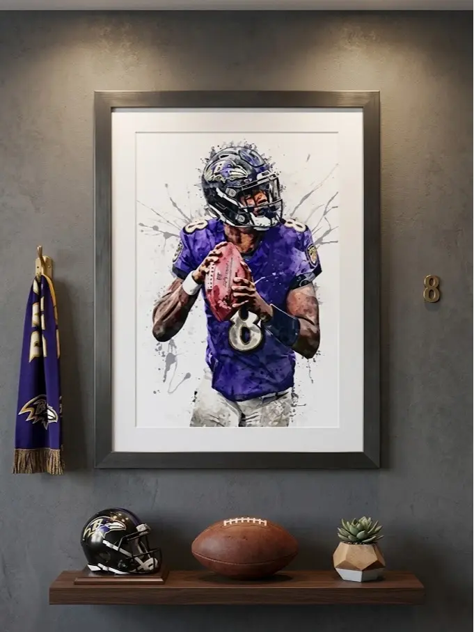 Lamar Jackson Watercolor Splash Poster - Baltimore Ravens Wall Art