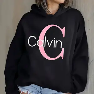 Women's Patterned Hoodie - 'Calvin' Sad Girl with Umbrella Print, Black Cotton Knit Sweatshirt with Front Pocket, Breathable and Slightly Stretchy ...