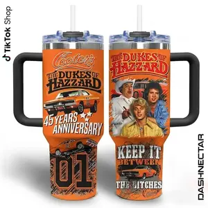 Vintage The Dukes Of Hazzard Tumbler With Handle, The General Lee Dixie Travel Mug 40oz,  01 Hemi Orange Car 70s TV Series Gift Mug