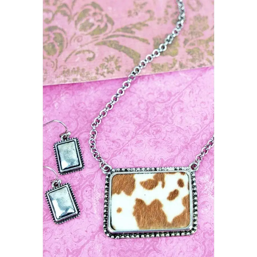 Brown cowhide BAR NECKLACE SET