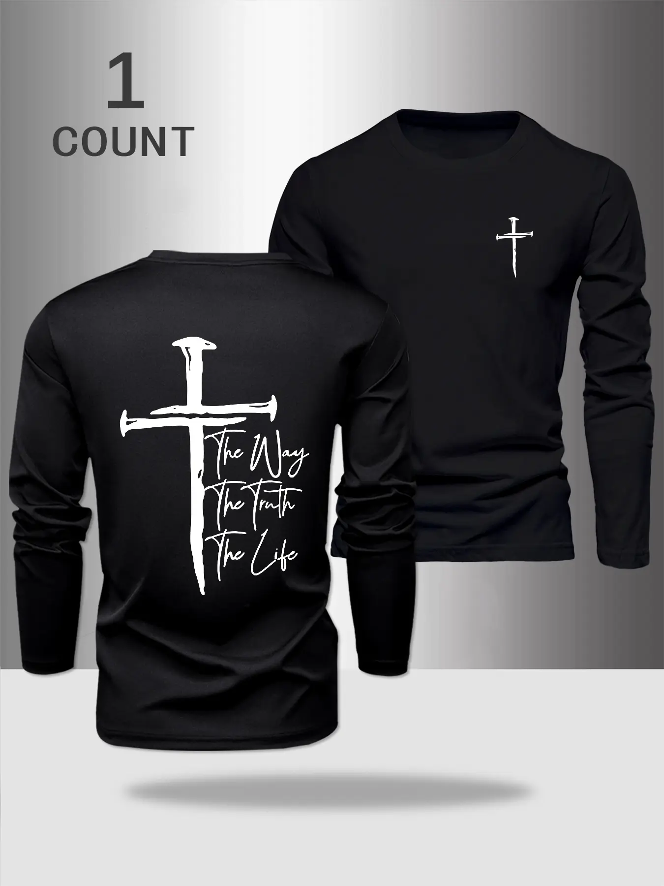 Men's Long Sleeve Round Neck T-Shirt, Letter Print Design, Polyester Material, Slight Stretch Fabric, Casual Fit for Spring & Outdoor Sports, Fitness T Shirt, Gym Shirt, Casual Athletic Wear, Casual Sports Tops
