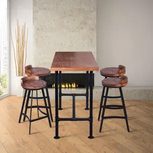 5-Piece Table & Chairs Sets for Home Dining Breakfast nook , Rectangular Cafe Pub Bar Party Table for 4-6, Four 25.8" Farmhouse Barstool Chairs, Heavy Duty Metal & Wood, Rustic Industrial furniture