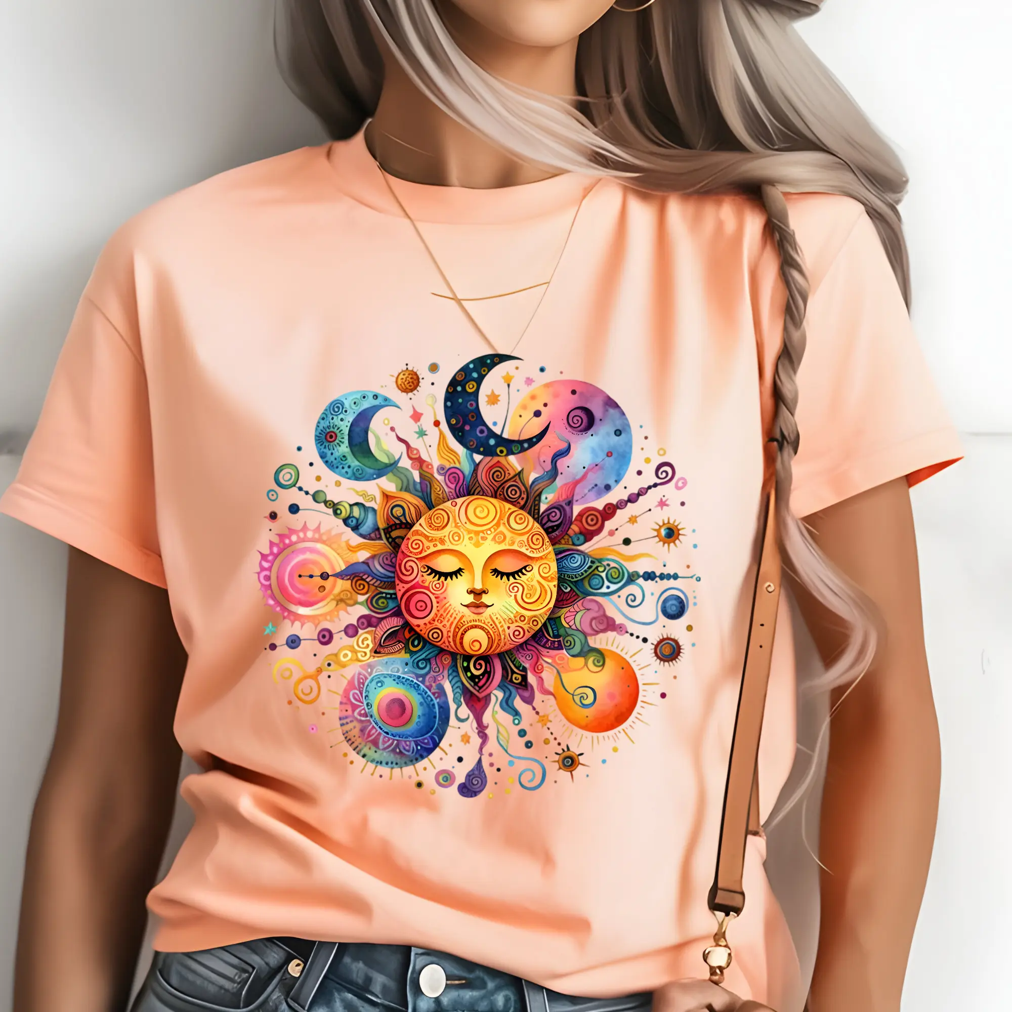 Sun and Moon Colorful Design Direct To Film Print, DTF Print, Ready To Press Print For T-Shirts