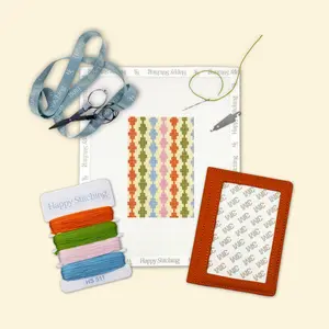 Happy Stitching - Wanderline Needlepoint Passport Case Kit - Retro Self Finishing Needlepoint Kit