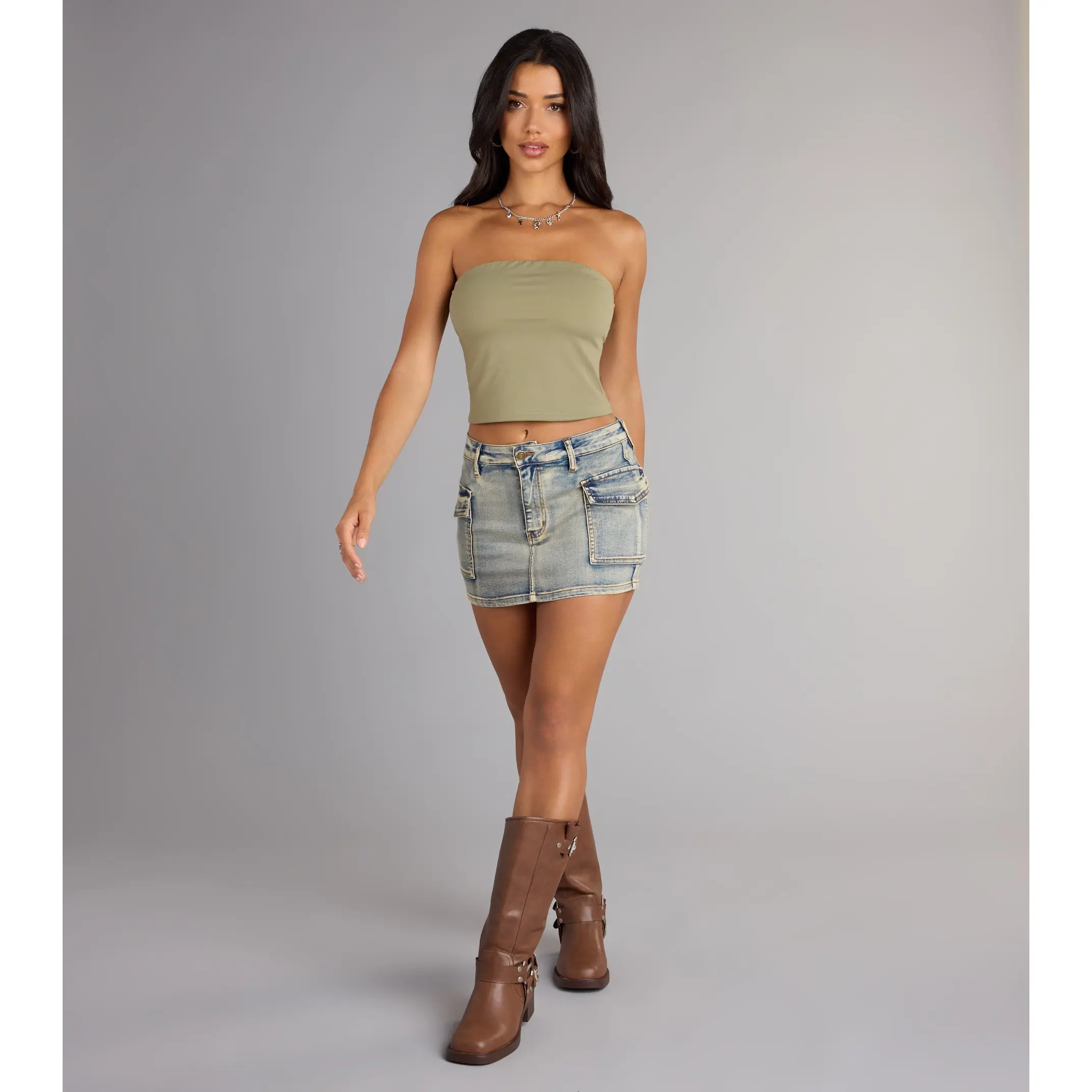 Throwback Cool Denim Cargo Mini Skirt