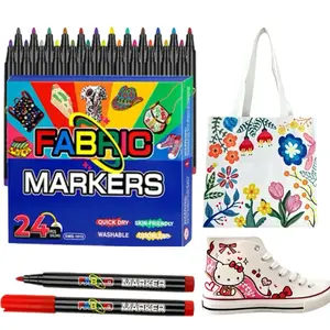 24-Color Premium Fabric Paint Pens for Clothes, Quick-Dry Waterproof & Machine Washable, Fine Tip No Bleed, Non-Toxic DIY Markers for T-Shirts, Canvas, Wood, Rock, Glass, Shoes & Bags, Includes 4 Fluorescent Colors UV Glow Effect, Art Supplies