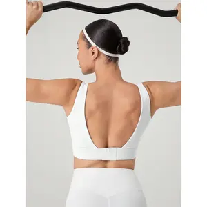GLOWMODE FeatherFit-Sculpt Built-In Cups V-Neck Backless Adjustable Sports Bra Medium Impact Running Jogging Training Gym Workout