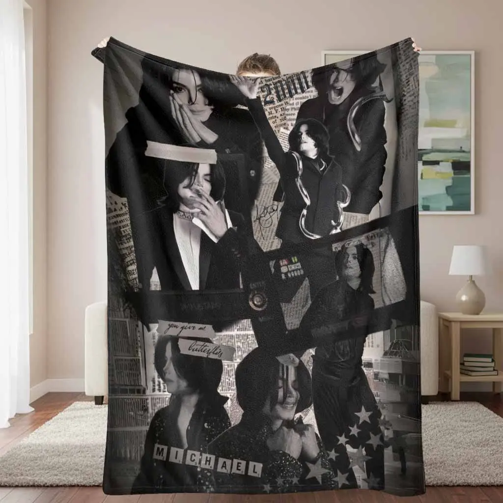 Pop Star Flannel Blanket Black And White Music Legend Portrait Collage Print Soft Warm Lightweight Cozy Plush Throw For Sofa Bed Dorm Living Room Studio Concert Fan Gift