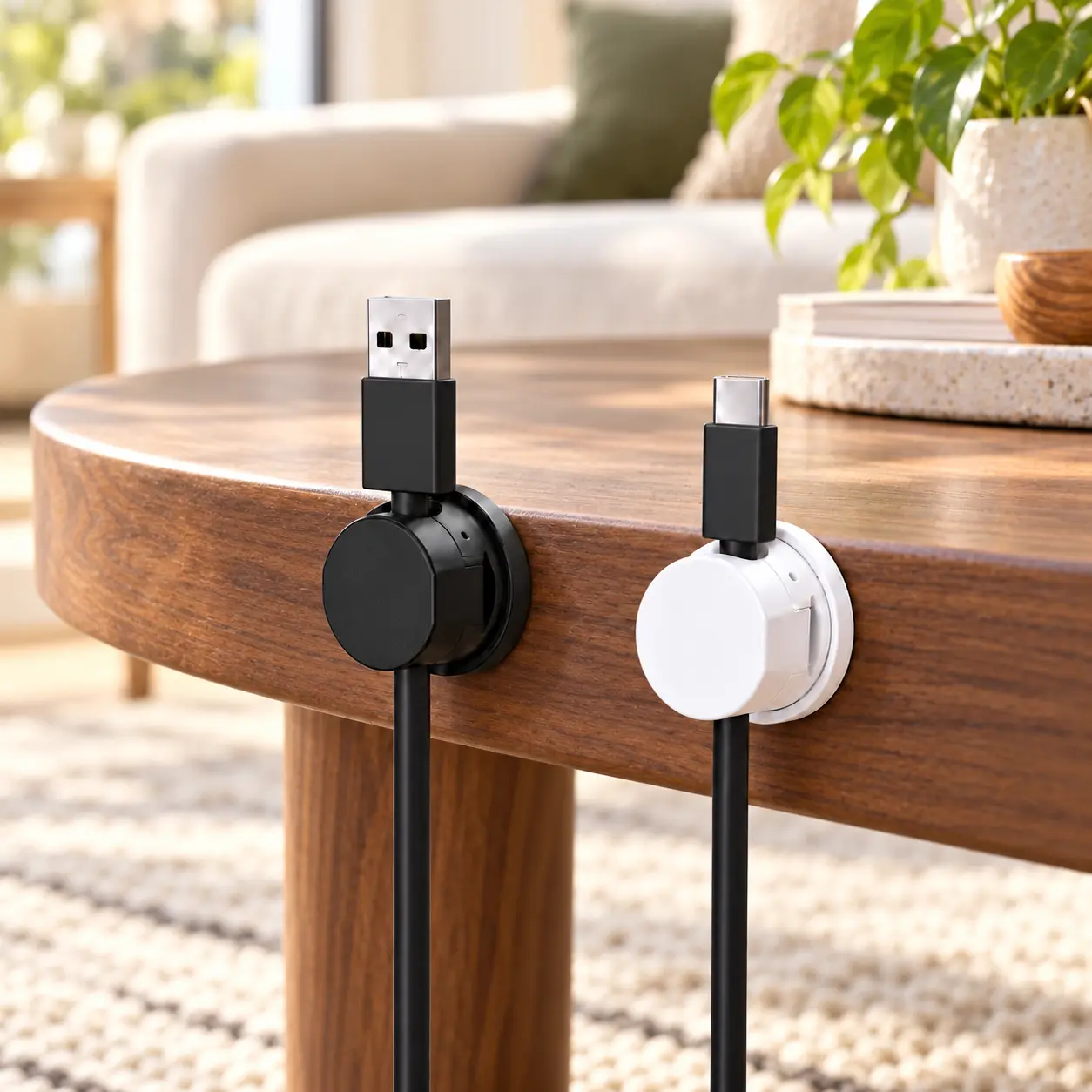 Magnetic Cable Clips, 5 or 10 PCS Rotating Adhesive Cord Organizers for Desk, Nightstand, Home Office & Car, Compact ABS Cable Holders for Charging Cords, Black & White Mixed Colors