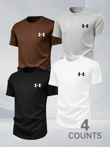 Sporty Geometric Print Short Sleeve T-Shirt, Quick-Dry Breathable Fabric, Ideal for Running and Daily Wear, Four Basic Colors Available