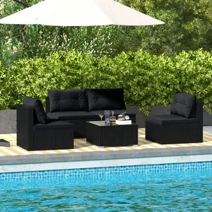 COSTWAY - 5-Piece Outdoor Patio Furniture Set with Cushions and Coffee Table-Black