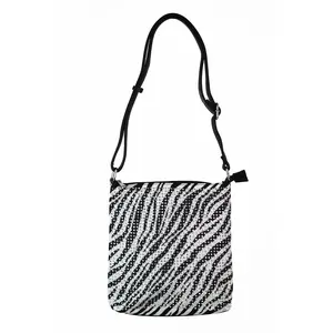 Zebra Print Rhinestone Covered Crossbody Bag
