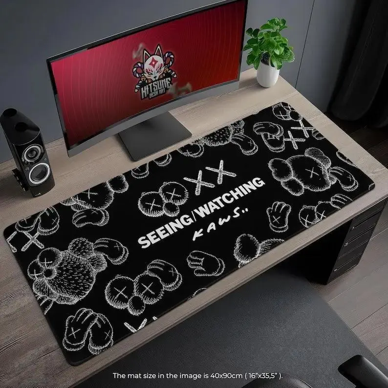 KAWS Inspired Seeing Watching Black Art Large Gaming Mouse Pad, Graffiti Aesthetic Desk Mat, Cool Desk Pad for Gamers & Streetwear Enthusiasts